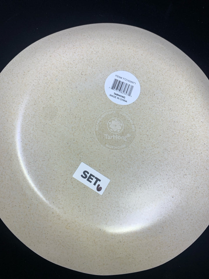4 NEW NATURE ONE WHITE AND BLACK SPECKLED PLATES.