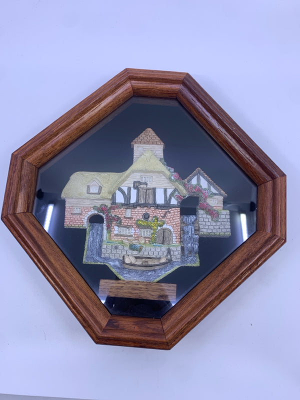 DAVID WINTER "PERSHORE MILL" OCTAGON HANGING SHADOW BOX WITH STONE HOUSE.