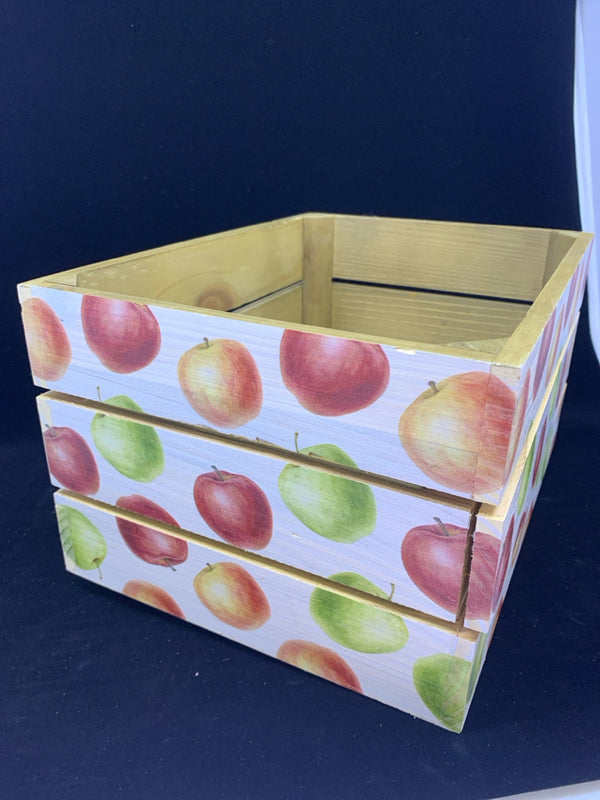 WOODEN APPLE CRATE W/ PAINTED APPLES.