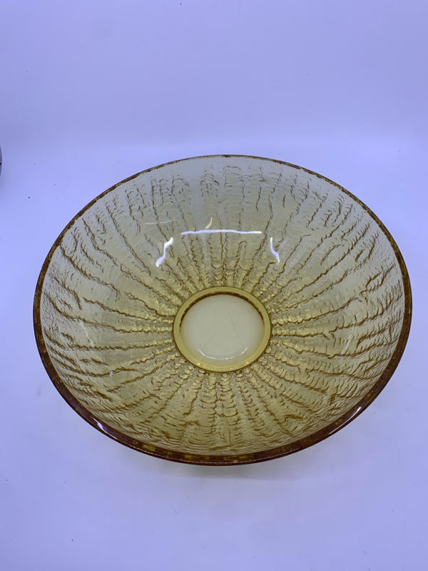 LARGE TEXTURED AMBER GLASS BOWL.
