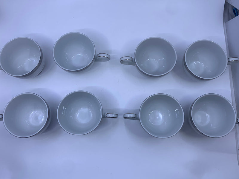 24PC WHITE/ SILVER DINNER, CUP, SAUCER- SVC 8.