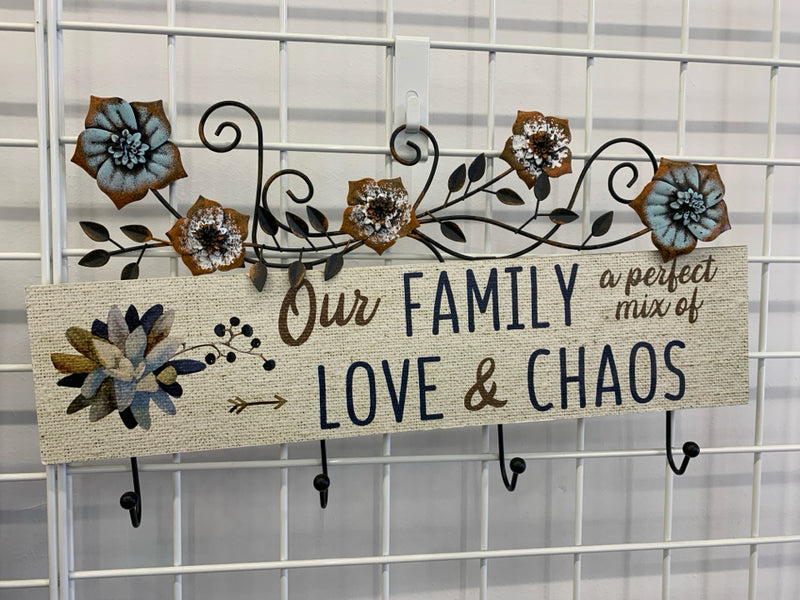 "OUR FAMILY A PERFECT MIX" WALL ART W/ HOOKS.