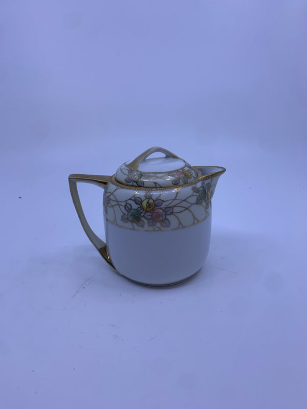 VTG SMALL NIPPON GOLD FLORAL TEAPOT.