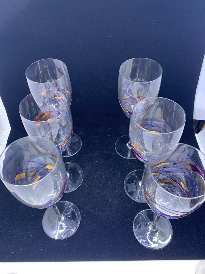 6 MOSAIC COLORFUL WINE GLASSES.