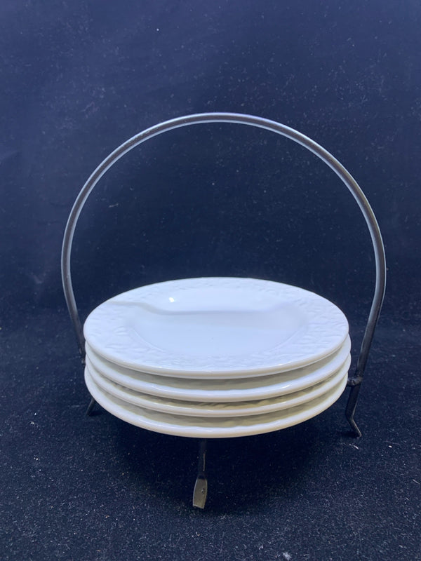 4 APPETIZER SIGNATURE PLATES W/ METAL STAND.