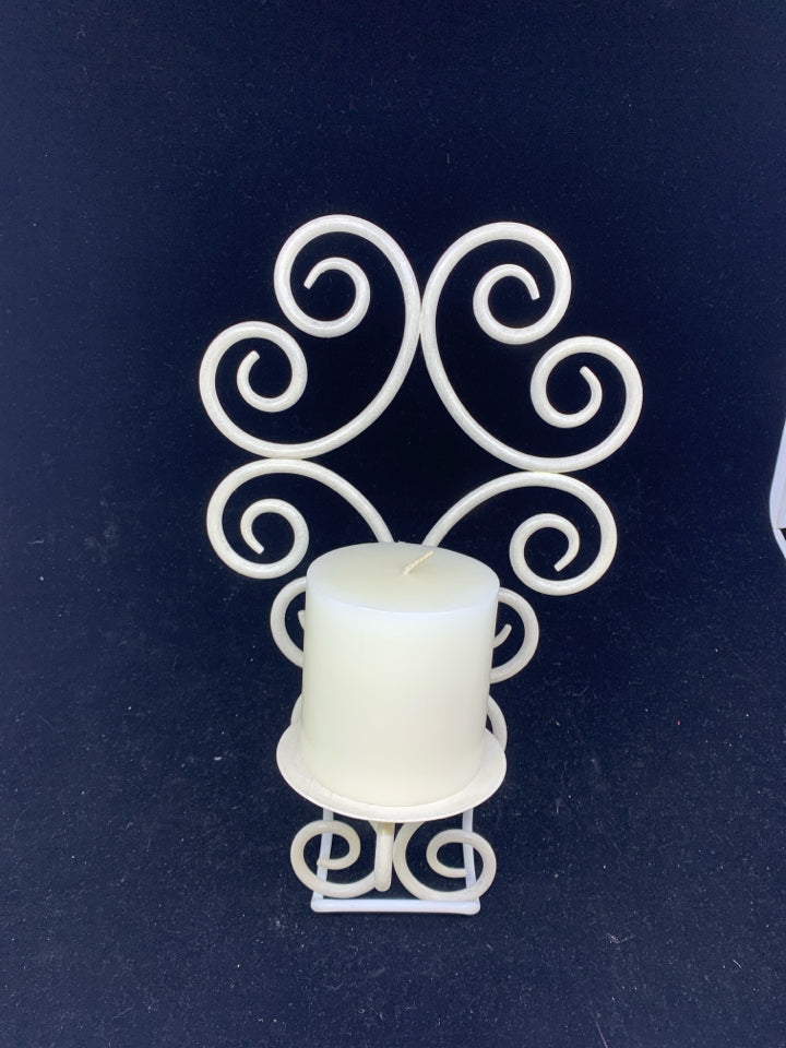 CREAM SCROLL CANDLE HOLDER WALL WALL HANGING W/ WHITE CANDLE.