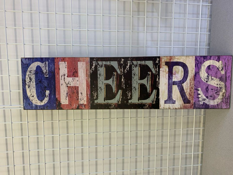 LARGE "CHEERS" COLORFUL WOOD WALL HANGING.