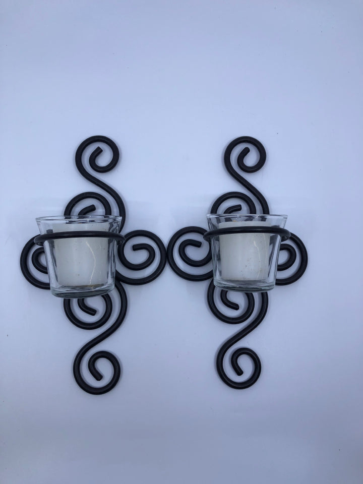 2 BLACK SCROLL WALL SCONCE WITH GLASS CUP.
