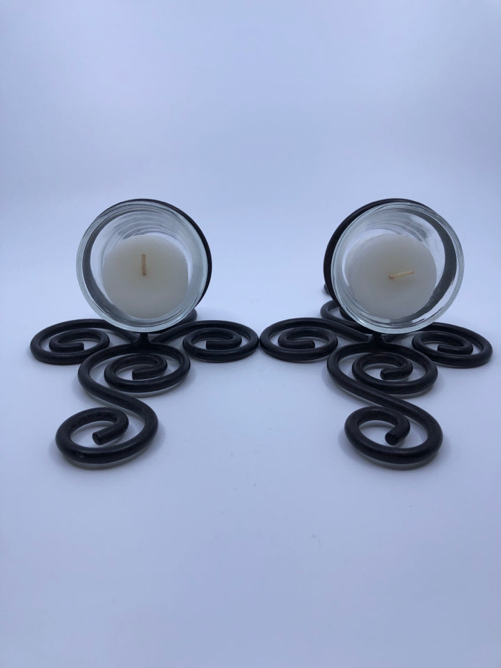 2 BLACK SCROLL WALL SCONCE WITH GLASS CUP.
