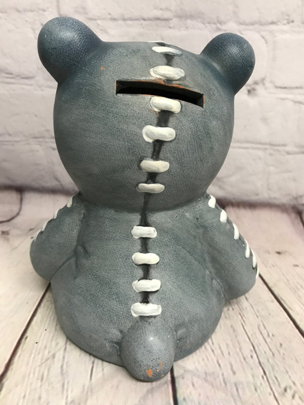 Stitched Gray Teddy Bear Bank