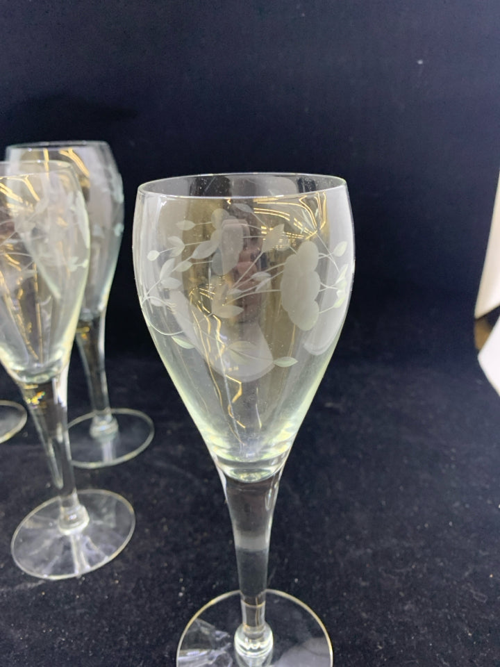 6 ETCHED HERITAGE TULIP CHAMPAGNE FLUTES.