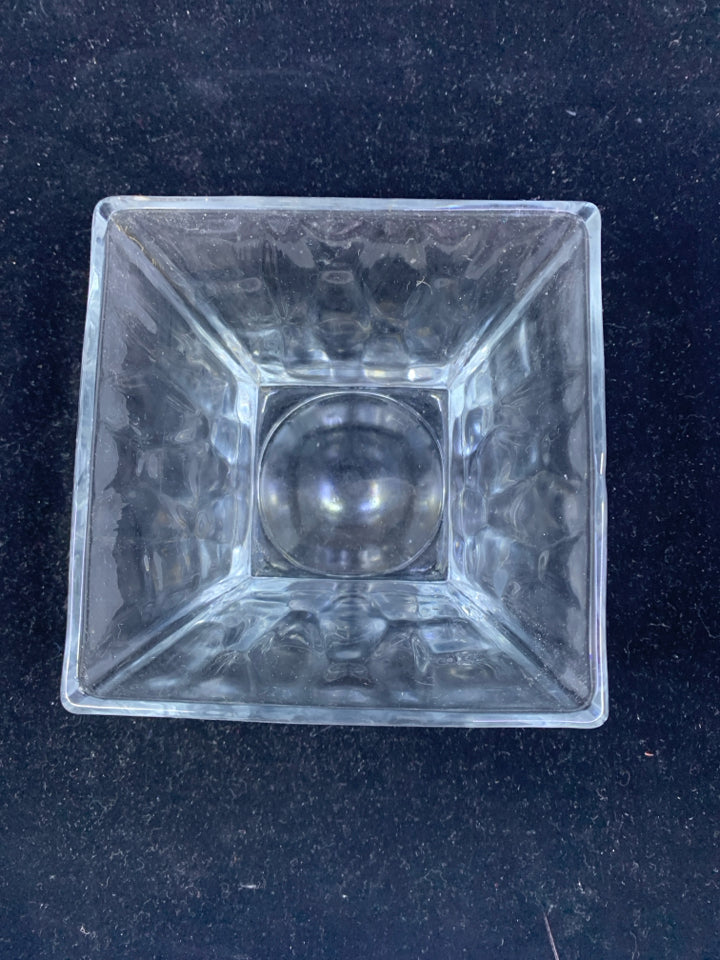 CLEAR FLARED TOP SQUARE CANDLE HOLDER.