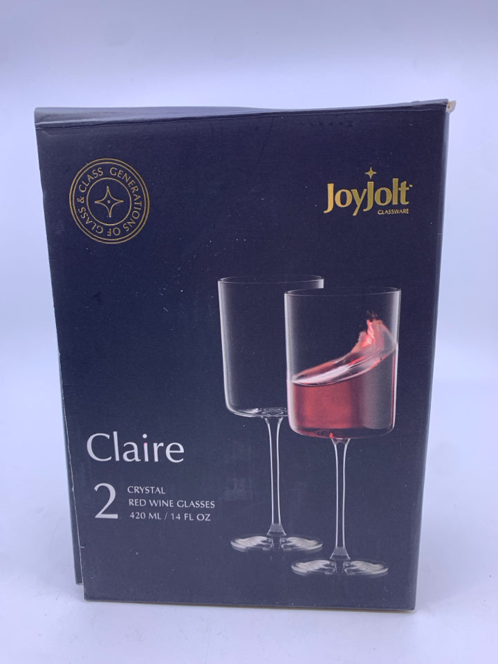 2 CLAIRE CRYSTAL RED WINE GLASSES.