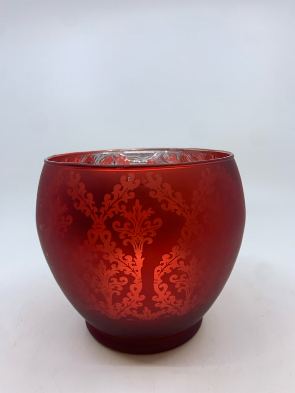 RED FROSTED MERCURY GLASS CANDLE HOLDER.