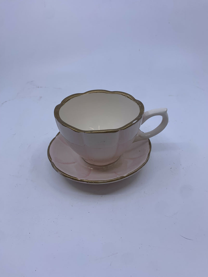SMALL PINK & GOLD CUP/ SAUCER PLANTER