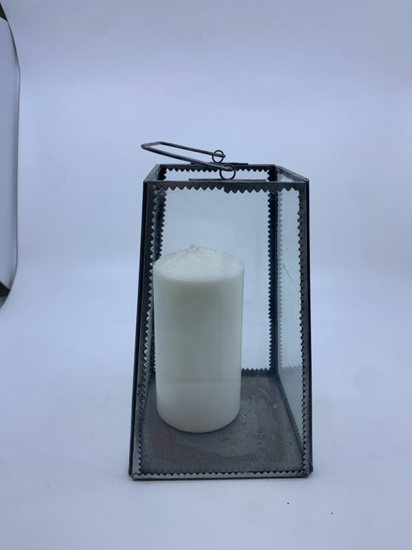 GLASS AND METAL CANDLE LANTERN HOLDER.