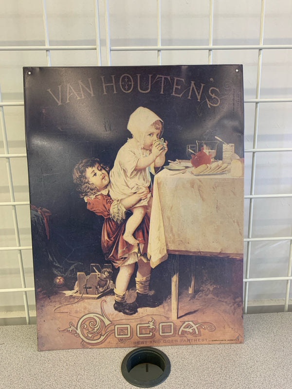 "VAN HOUTEN'S COCOA" VICTORIAN METAL SIGN WALL ART.
