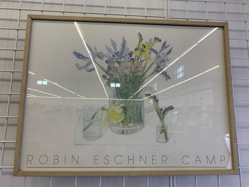 ROBIN ESCHNER CAMP PURPLE/YELLOW FLOWERS PRINT WALL ART.