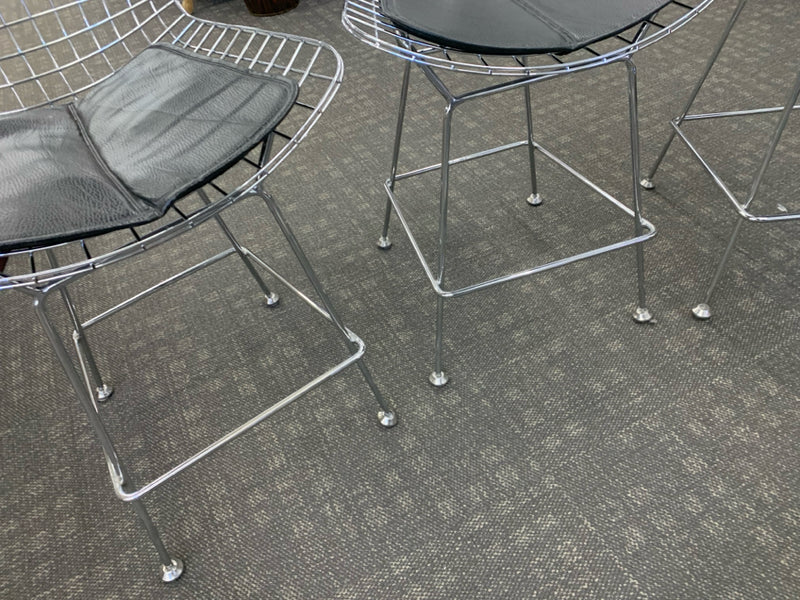 3 SILVER MESH FAUX LEATHER BAR STOOLS.