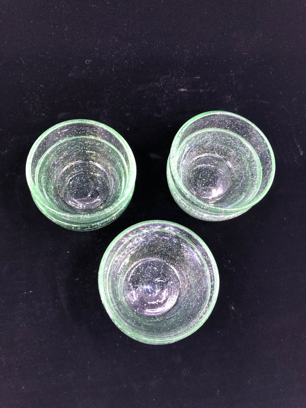 6 TINTED GREEN GLASS BOWLS W/ BUBBLES.
