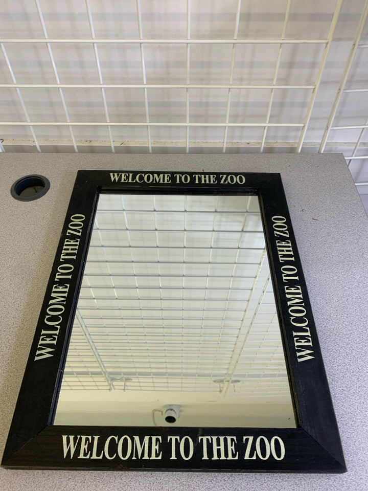 WELCOME TO THE ZOO BLACK FRAMED MIRROR.
