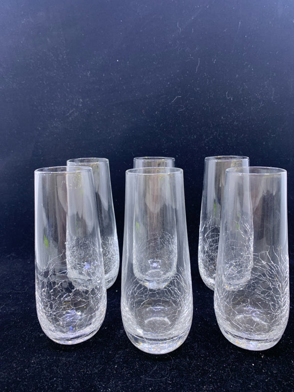 6 CLEAR CRACKLE BOTTOM WINE GLASSES.