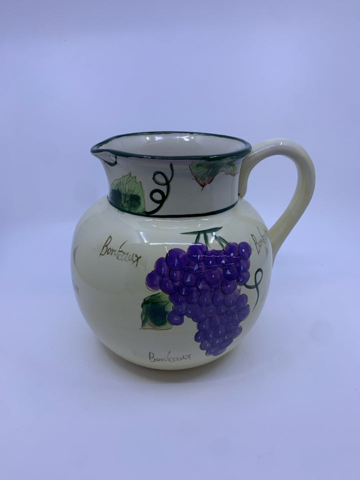 GRAPE AND LEAVES PAINTED PITCHER.